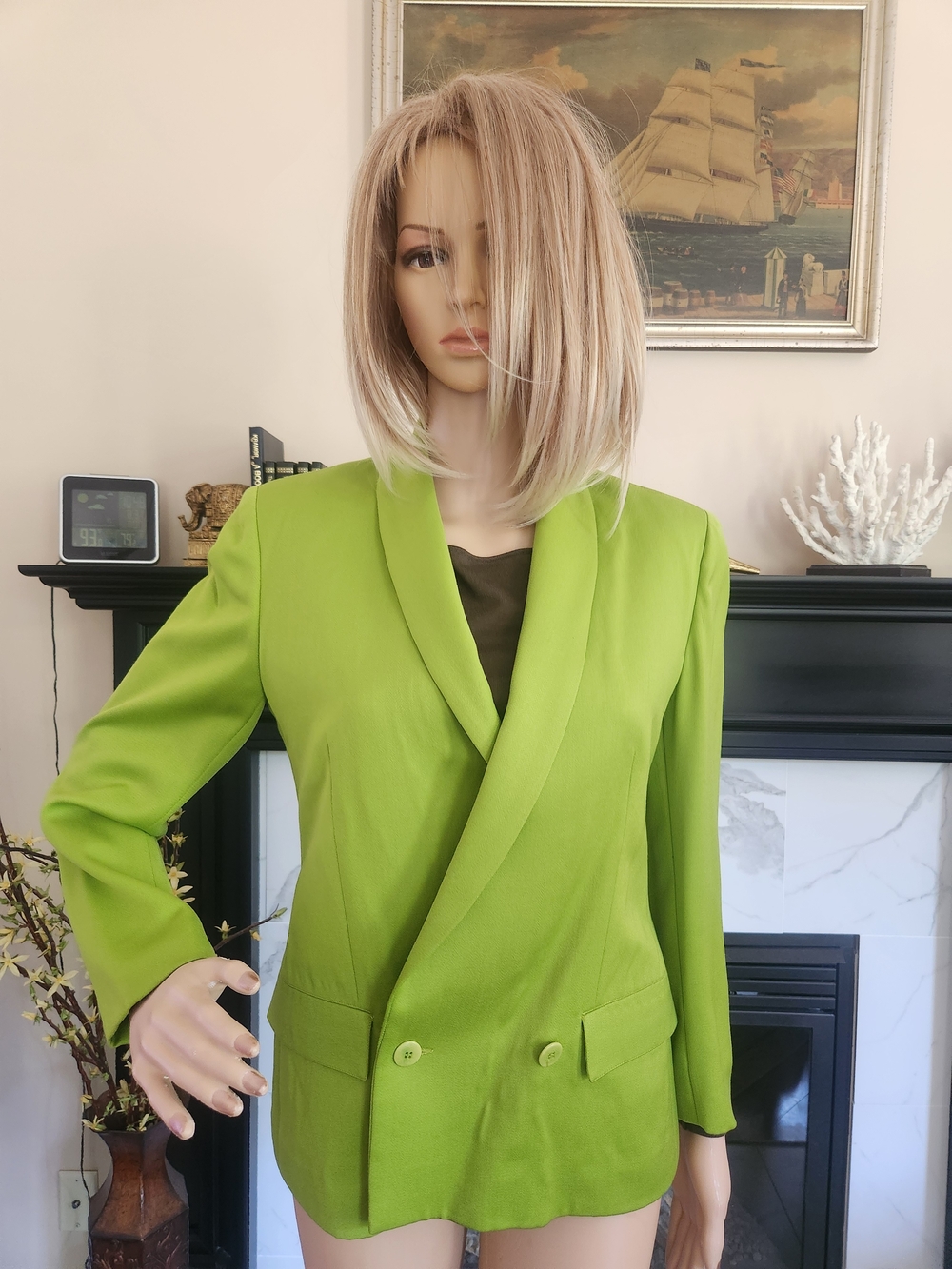 VERSACE Women's Lime Green Double-Breasted Blazer Jacket